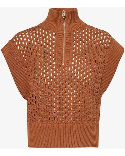 Varley Gaines Half-zip Relaxed-fit Cotton Top X - Brown