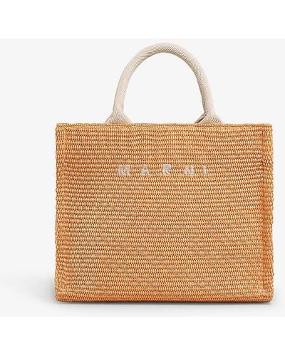 Marni Logo-embroidered Cotton-blend Tote Bag - Natural