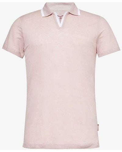 Orlebar Brown Felix Split-hem Linen Polo Shirt - Pink