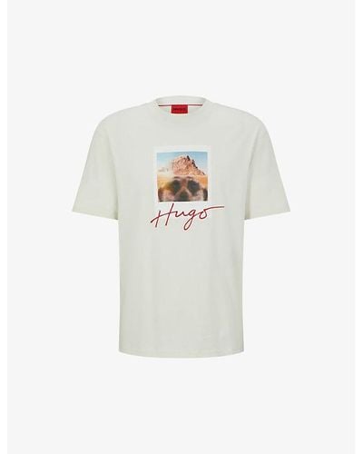 HUGO Logo And Animal-print Cotton-jersey T-shirt X - White