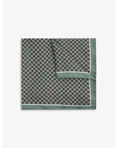 Reiss Bampton Geometric-print Silk Pocket Square - Gray