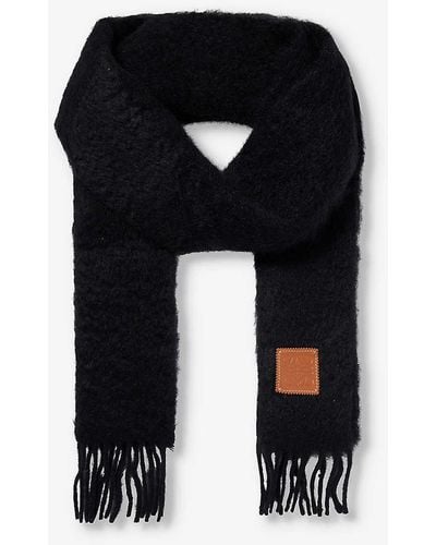 Loewe Anagram Brushed Mohair Wool-blend Knitted Scarf 185cm X 23cm - Black