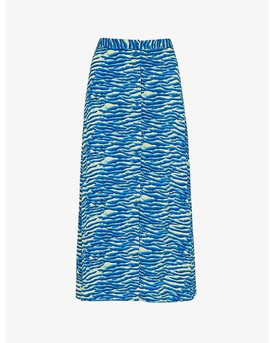 Whistles Seafoam Buttoned Woven Midi Skirt - Blue