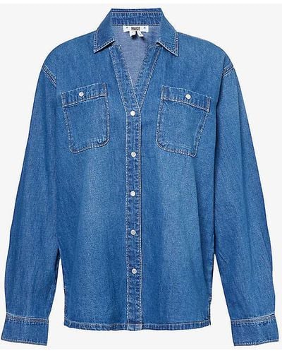 PAIGE Georgie Patch-pocket Cotton And Linen-blend Denim Shirt - Blue