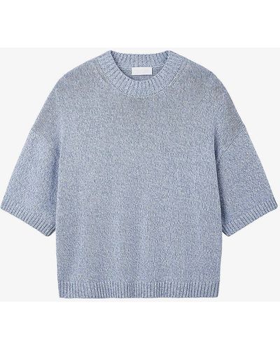 The White Company Oversized Mouliné-knit Organic Cotton-blend T-shirt - Blue