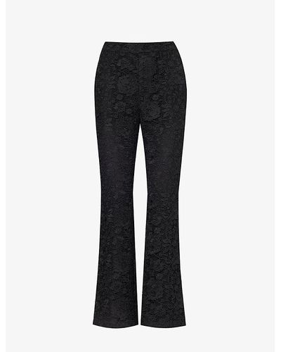 Huishan Zhang Jun Floral-embroidered Flared Mid-rise Lace Pants - Black