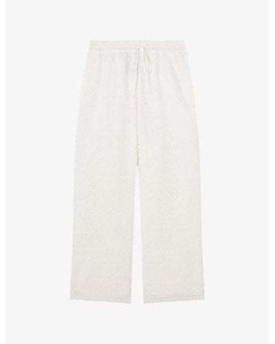 LK Bennett Edie Broderie-anglaise Wide-leg Cotton Trousers - White