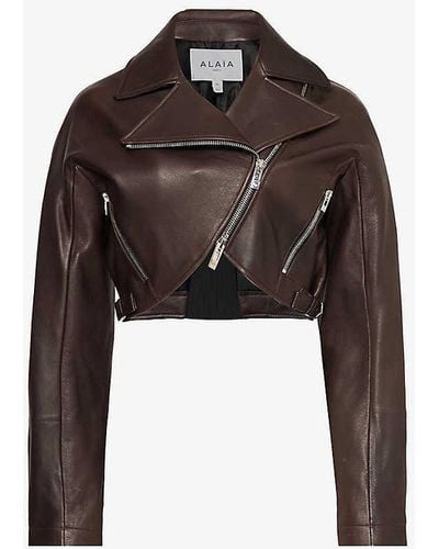 Alaïa Cropped Asymmetrical Leather Biker Jacket - Multicolour