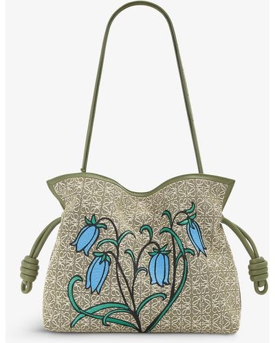 Loewe Flamenco Knot Floral-embroidered Canvas Clutch Bag - Blue