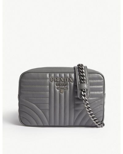 Prada Grey Stripe Diagramme Leather Cross Body Camera Bag