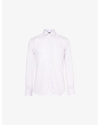 Corneliani Curved-hem Regular-fit Long-sleeve Cotton Shirt - White