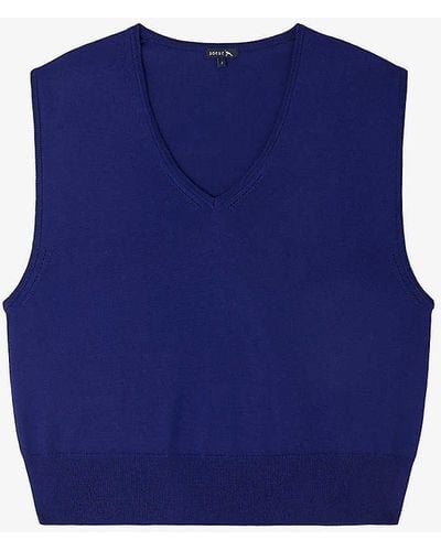 Soeur Sonia V-neck Sleeveless Merino-wool Vest - Blue