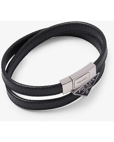 Prada Logo-plaque Saffiano-leather Bracelet - Black