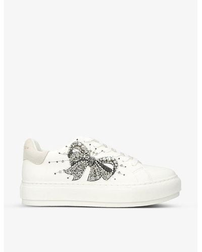 Kurt Geiger Laney Bow Crystal-embellished Leather Flatform Low-top Sneakers - White