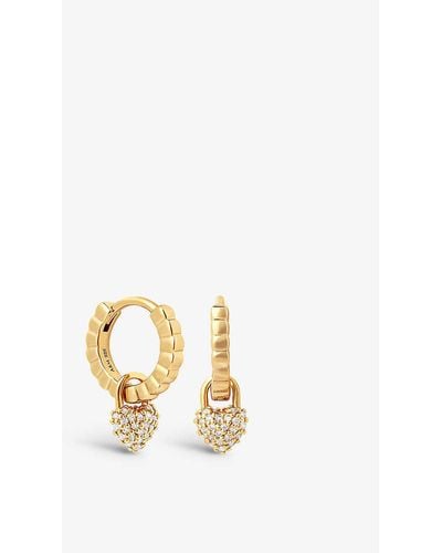 Astrid & Miyu Heart-charm 18ct Yellow Gold-plated Sterling-silver And Cubic Zirconia huggie Earrings - Metallic