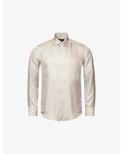 Eton Twill-weave Contemporary-fit Silk Shirt - Natural