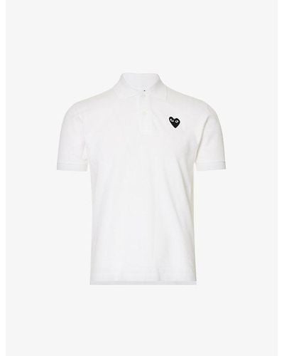 COMME DES GARÇONS PLAY Heart-print Ribbed-trim Cotton Polo Shirt - White