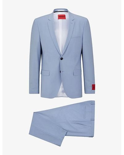 HUGO Single-breasted Slim-fit Wool-blend Suit - Blue