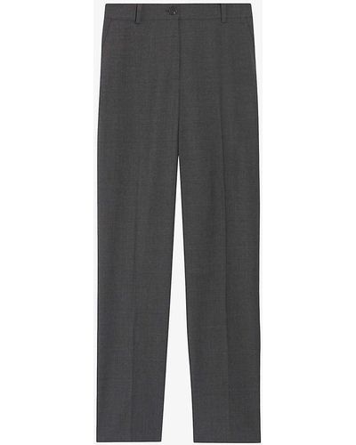 Claudie Pierlot Slim-fit Tapered-leg High-rise Stretch Wool-blend Trousers - Grey