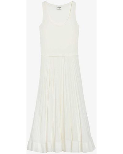 Claudie Pierlot Scoop-neck Pleated Stretch-cotton Maxi Dress - White