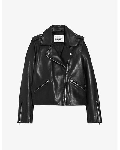Claudie Pierlot Cuzia Pointed-collar Slim-fit Leather Biker Jacket - Black