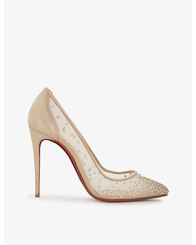 Christian Louboutin Beige/Metallic Leather and Mesh Follies Strass Pumps  Size 39 For Sale at 1stDibs