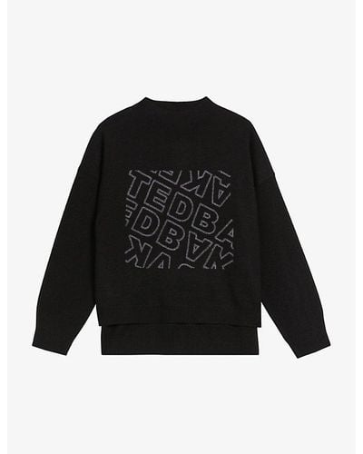 Ted Baker Elonia Logo-embroidered Mock-neck Stretch-knit Sweater - Black