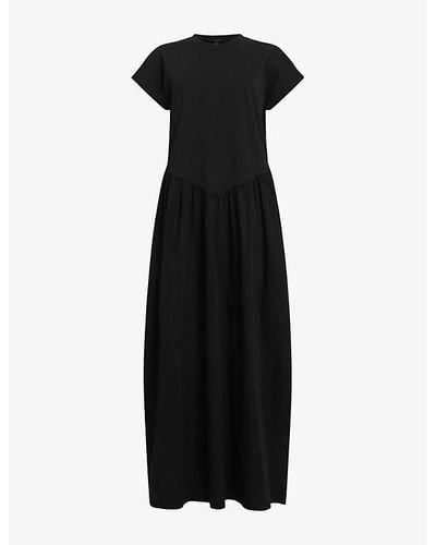 AllSaints Frankie Round-neck Organic-cotton Midi Dress - Black