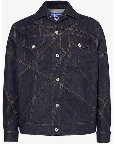 Junya Watanabe Contrast-stitched Boxy-fit Denim Jacket - Blue