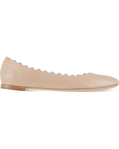 Chloé Lauren Scalloped Leather Ballet Flats - Natural