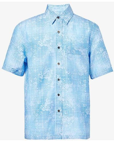 CDLP Abstract-pattern Relaxed-fit Woven-blend Shirt - Blue