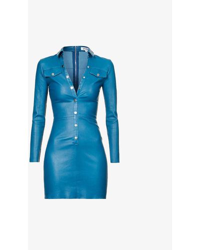 Jitrois Zoe V-neck Slim-fit Leather Mini Dress - Blue