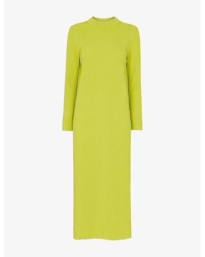 Whistles Fitted Rib-knit Recycled Polyester-blend Midi Dress - Yellow