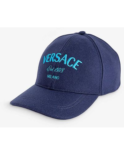 Versace Brand-embroidered Six-panel Wool-blend Baseball Cap - Blue