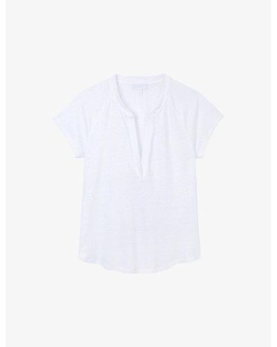 The White Company The Company Open-neck Short-sleeve Linen T-shirt - White