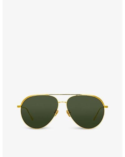 Linda Farrow Roberts Lfl1078 C1 22ct -plated Titanium Aviator-frame Sunglasses - Green