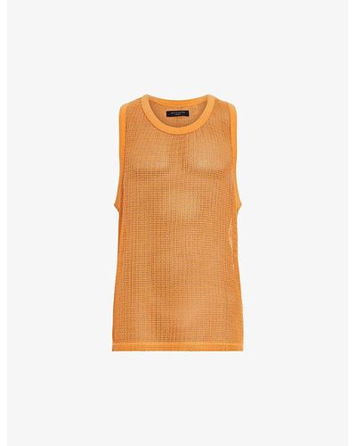 AllSaints Anderson Open-mesh Organic-cotton Vest Top Xx - Orange