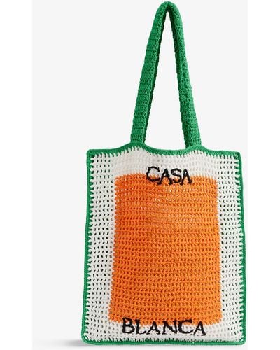 Casablancabrand Casa Crochet Logo-knit Cotton Tote Bag - Orange