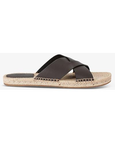 ZEGNA Crossover Flat Leather Espadrille Sandals - Brown