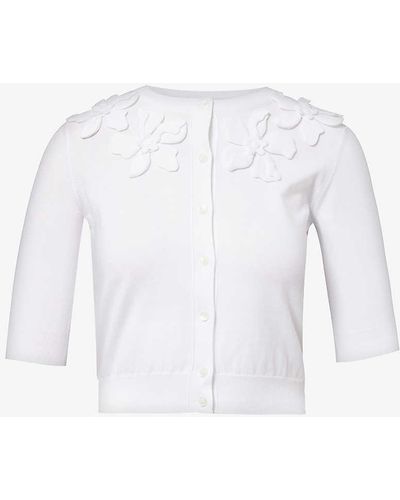 Valentino Garavani Floral-pattern Slim-fit Cotton-knit Cardigan - White