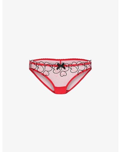 Agent Provocateur Maysie Heart-embroide Full Mesh Briefs - Red