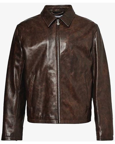Acne Studios Spread-collar Brand-embossed Leather Jacket - Brown