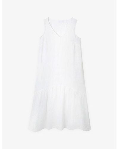The White Company The Company V-neck Curved-hem Linen Maxi Dress - White