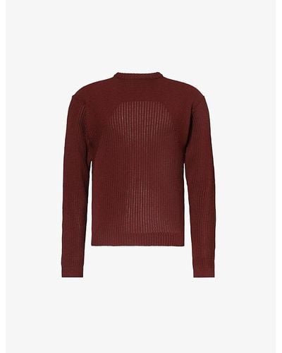 Rick Owens Biker Ribbed Cotton Knitted Sweater - Red
