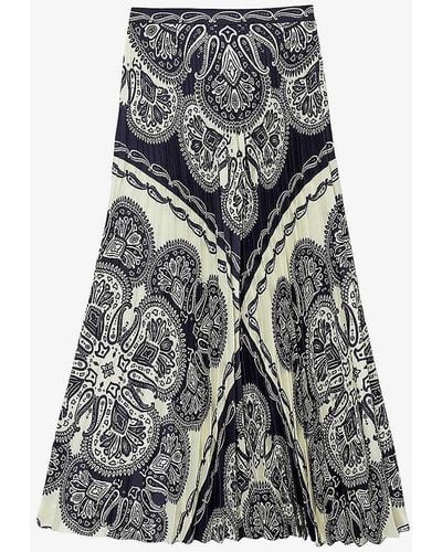 Sandro Henne Bandana-pattern Pleated Woven Maxi Skirt - Grey