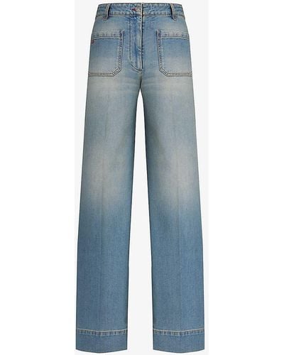 Victoria Beckham Alina Wide-leg High-rise Stretch-denim Jeans - Blue
