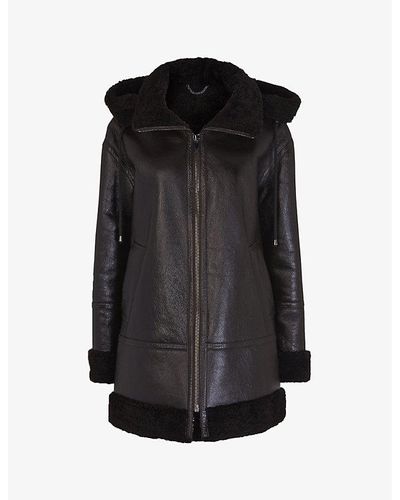 Whistles Loose-fit Shearling Hooded Jacket - Black