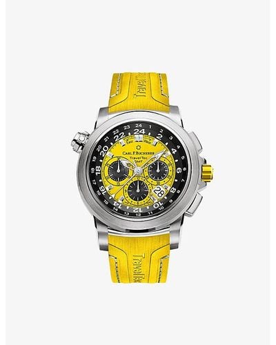 Carl F. Bucherer 00.10620.08.93.01 Patravi Traveltec Gmt Four Seasons Stainless-steel And Rubber Automatic Watch - Yellow
