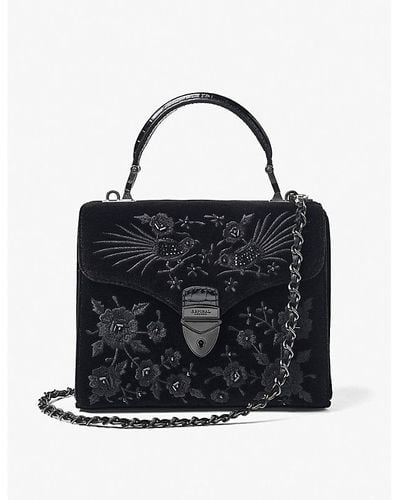 Aspinal of London Mayfair Hand-embroidered Leather Top-handle Bag - Black