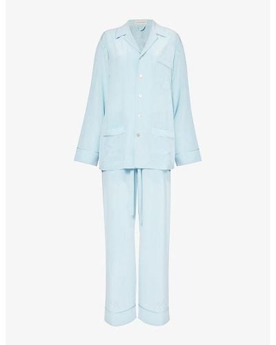 Olivia Von Halle Yves Contrast-piping Silk Pajama Set X - Blue